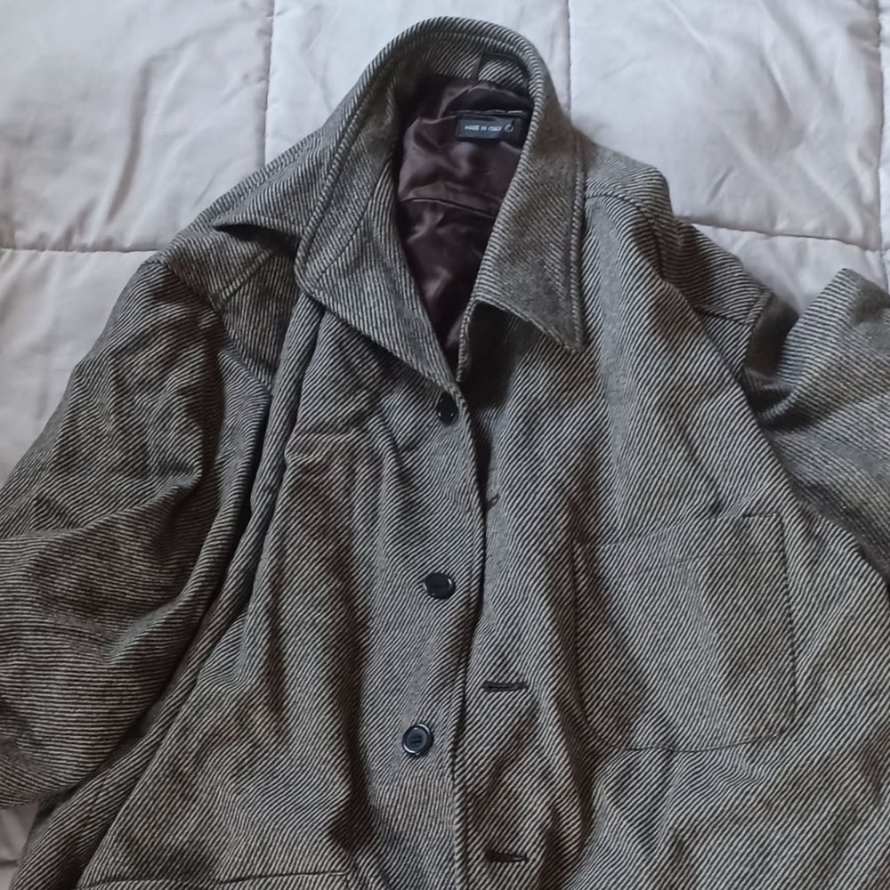 light green/black coat with red lining